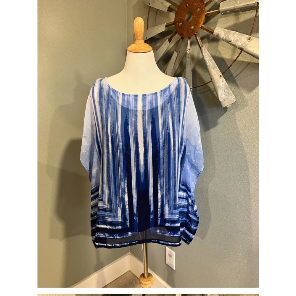 Ruby Road Pretty Watercolor Blue Hankerchief Blouse